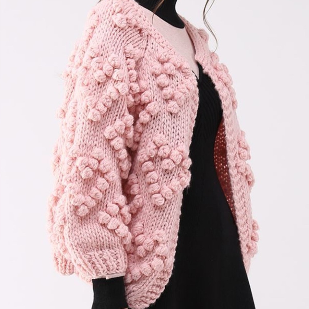 Chicwish Knit Your Love Cardigan Sweater Size Large Pink Hearts Wool Blend - Picture 7 of 8